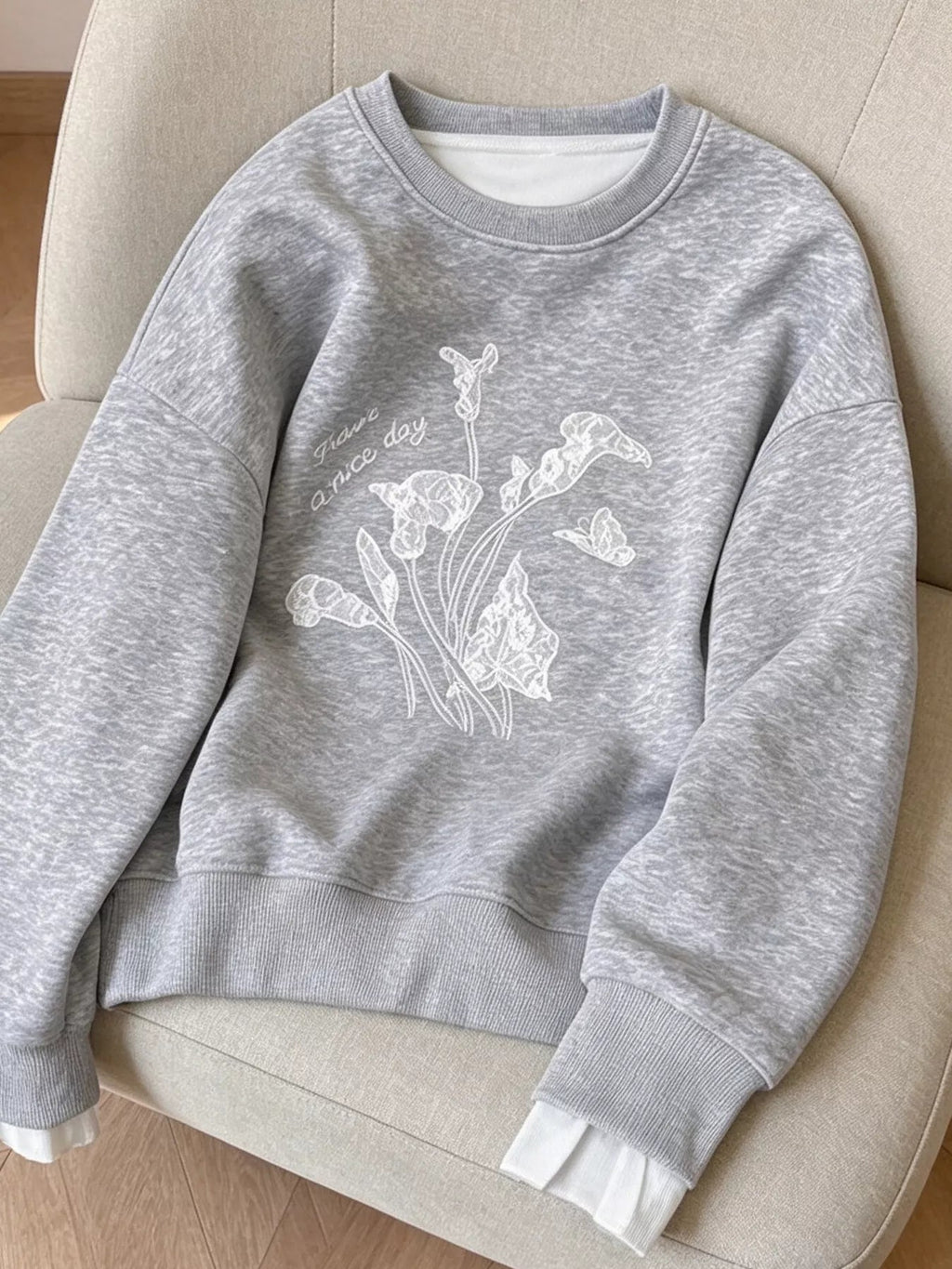 Floral Crew Neck Sweatshirt - Crowned Energy CO.