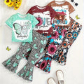 Floral Leopard Print Butterfly 'LOVE' Letter Graphic Short - Sleeve T-Shirt and Flared Long Pants - Crowned Energy CO.