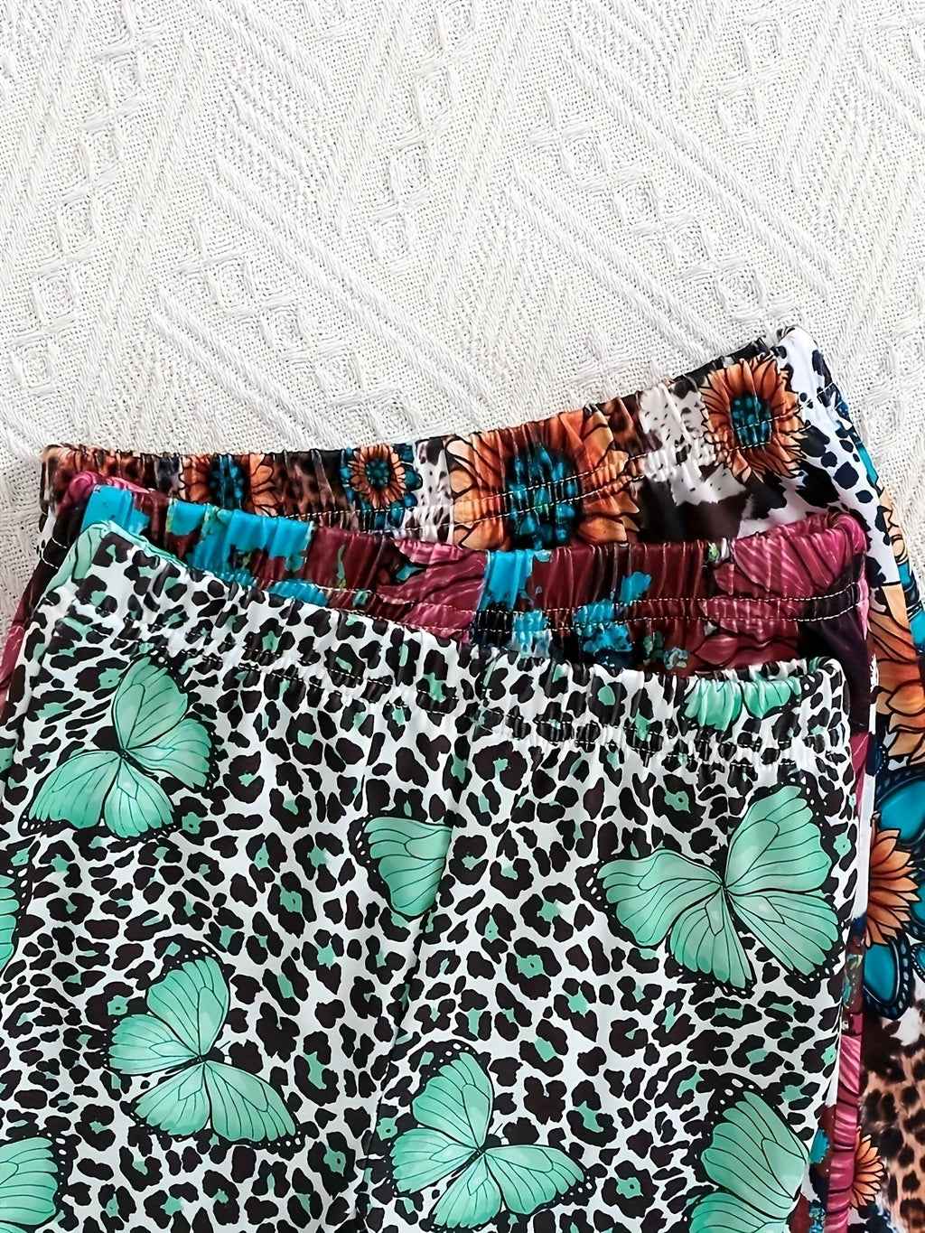 Floral Leopard Print Butterfly 'LOVE' Letter Graphic Short - Sleeve T-Shirt and Flared Long Pants - Crowned Energy CO.