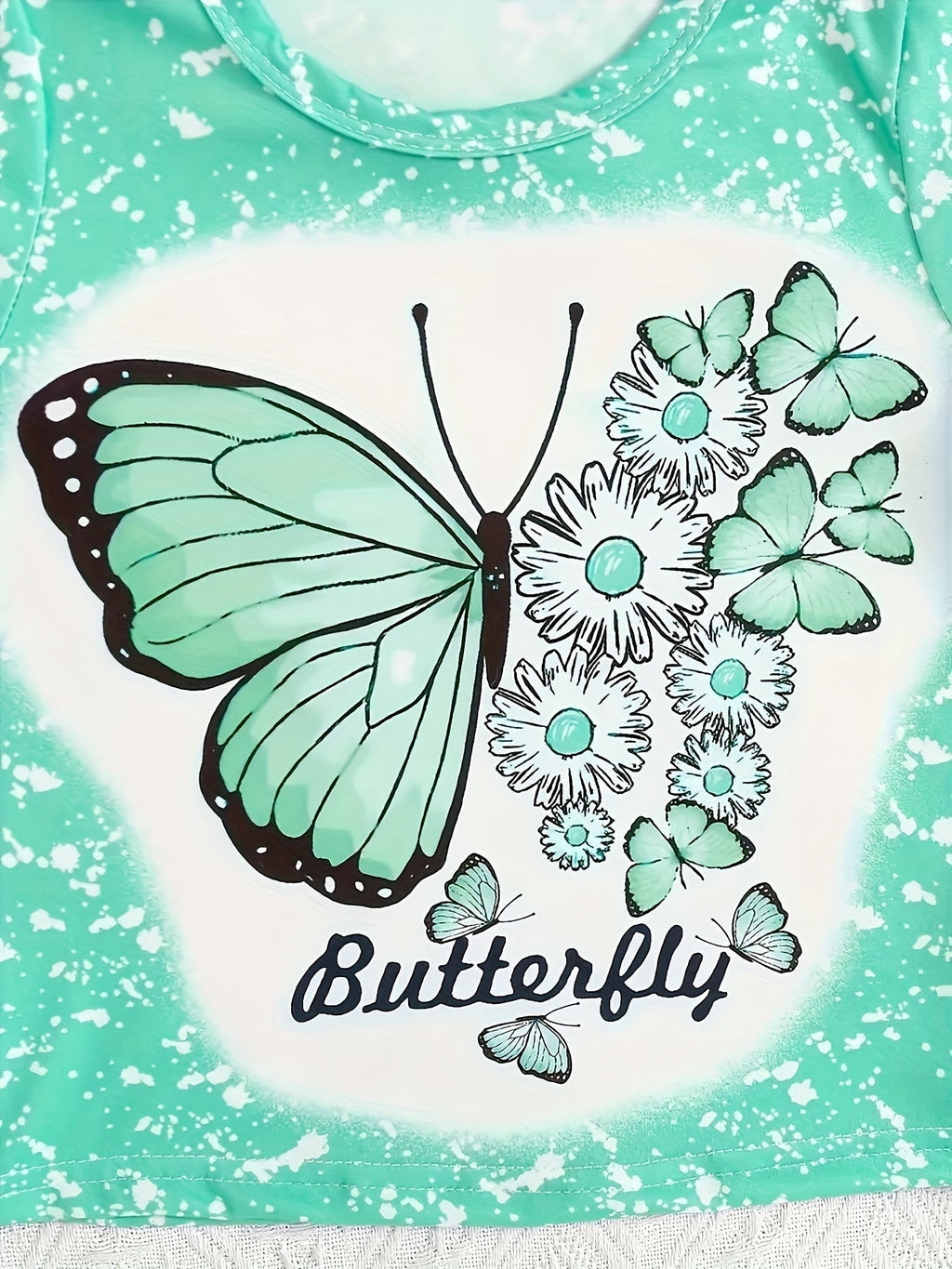 Floral Leopard Print Butterfly 'LOVE' Letter Graphic Short - Sleeve T-Shirt and Flared Long Pants - Crowned Energy CO.