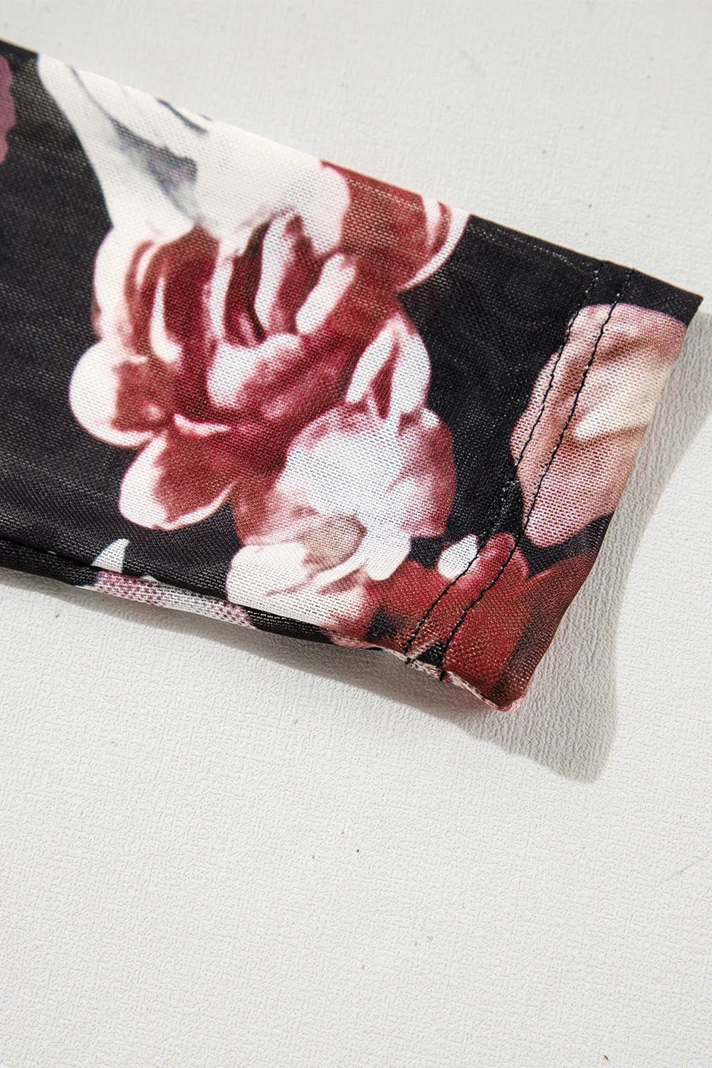 Floral Mock Neck Long Sleeve Mesh Top - Crowned Energy CO.