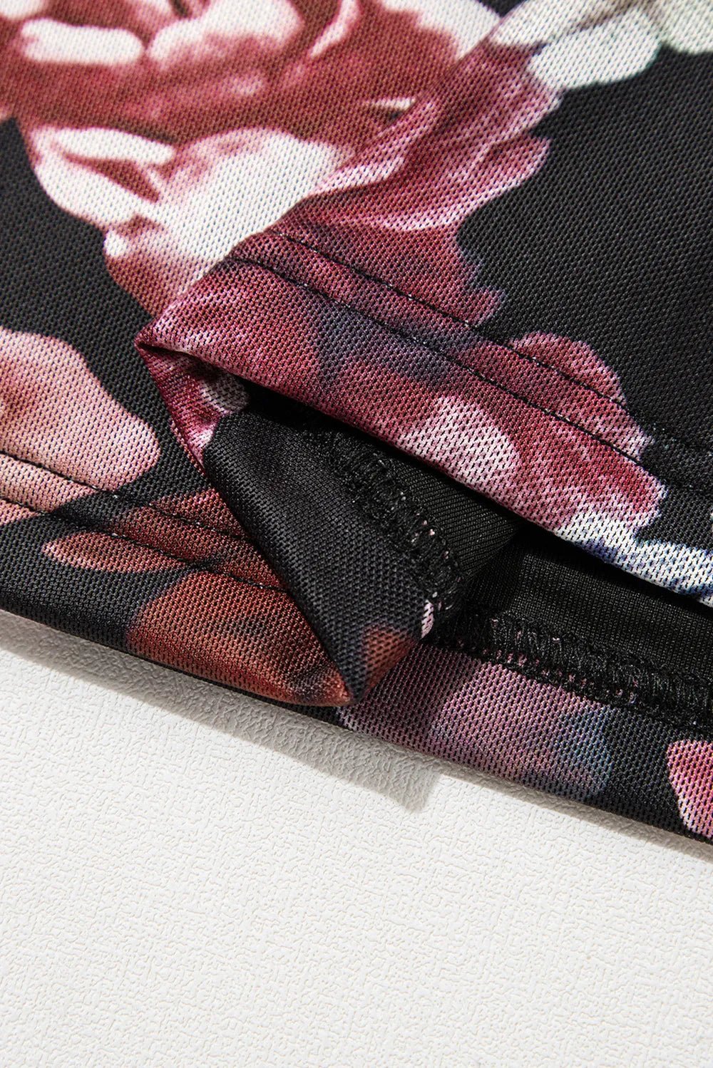 Floral Mock Neck Long Sleeve Mesh Top - Crowned Energy CO.