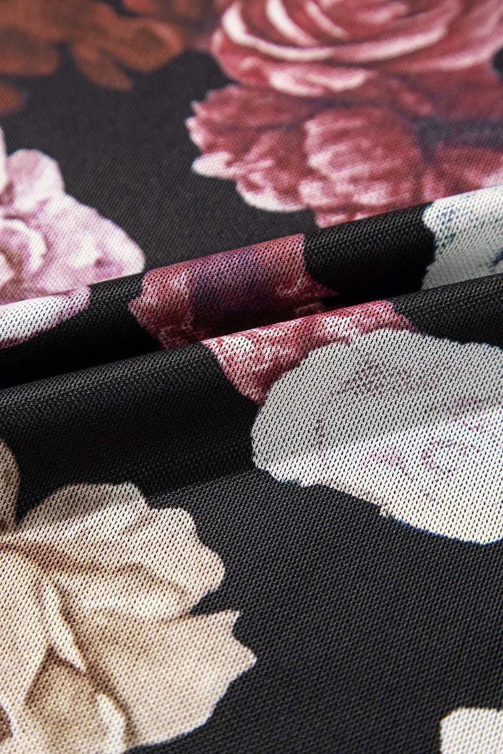 Floral Mock Neck Long Sleeve Mesh Top - Crowned Energy CO.