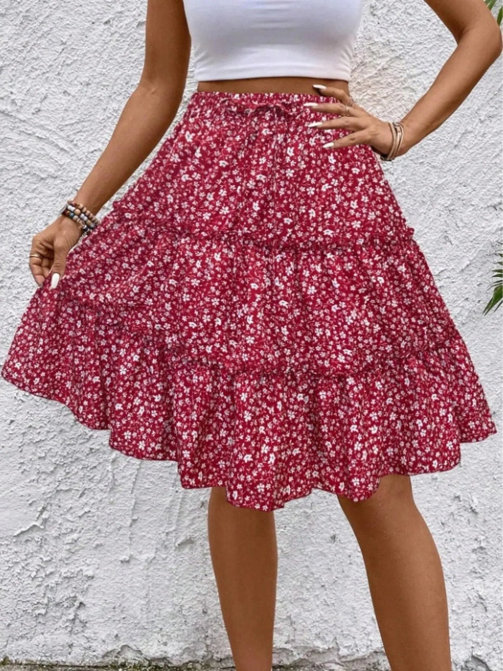 Floral Print Midi Skirt - Crowned Energy CO.
