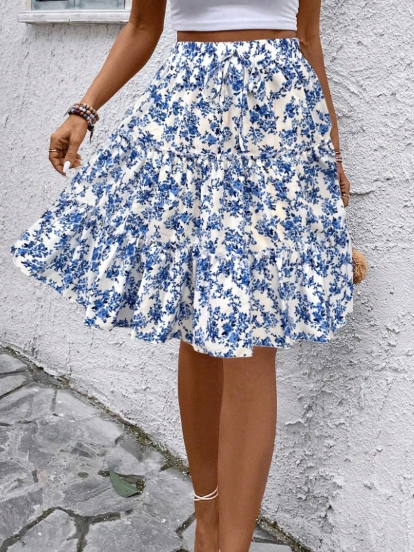 Floral Print Midi Skirt - Crowned Energy CO.