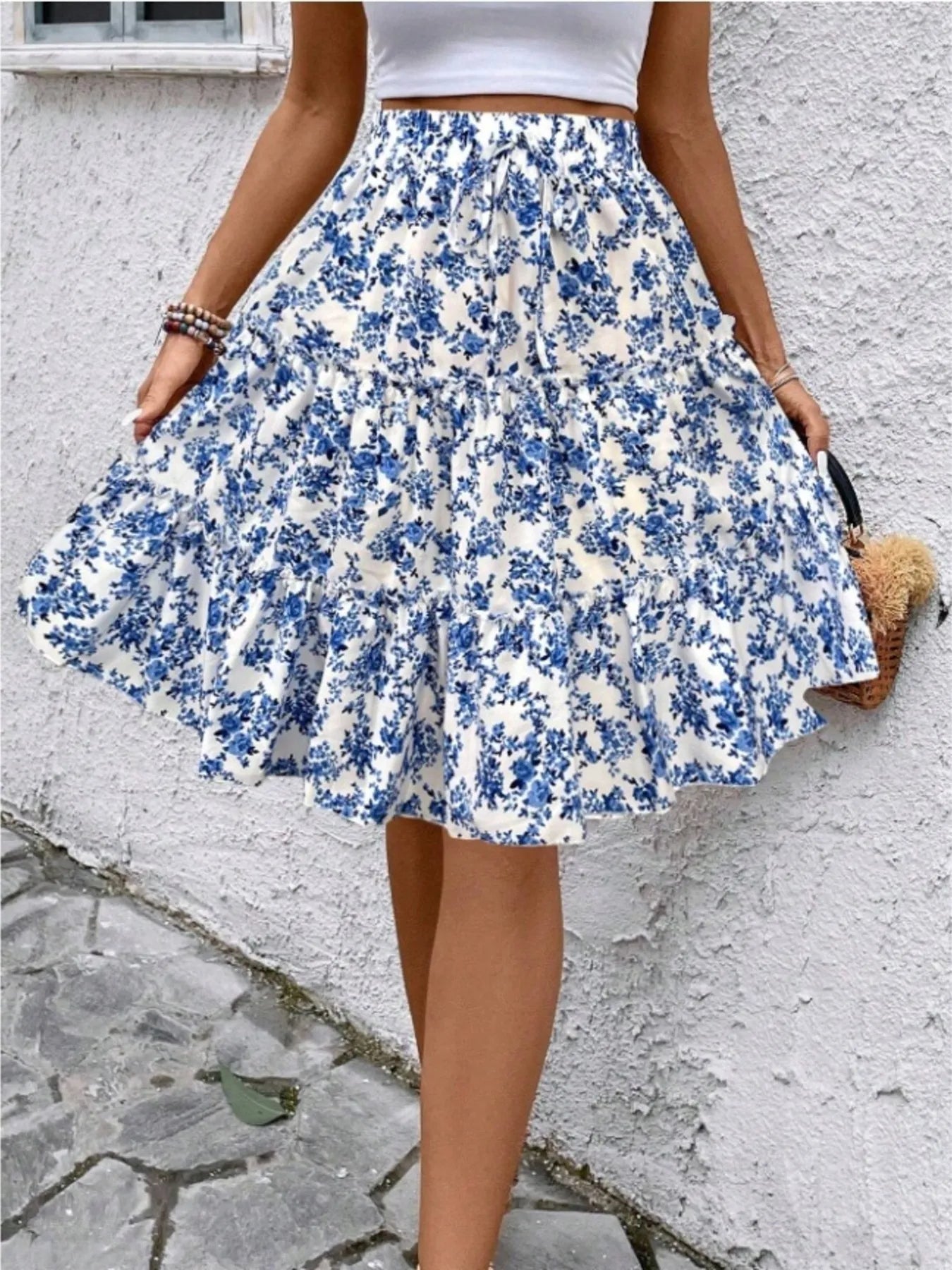 Floral Print Midi Skirt - Crowned Energy CO.