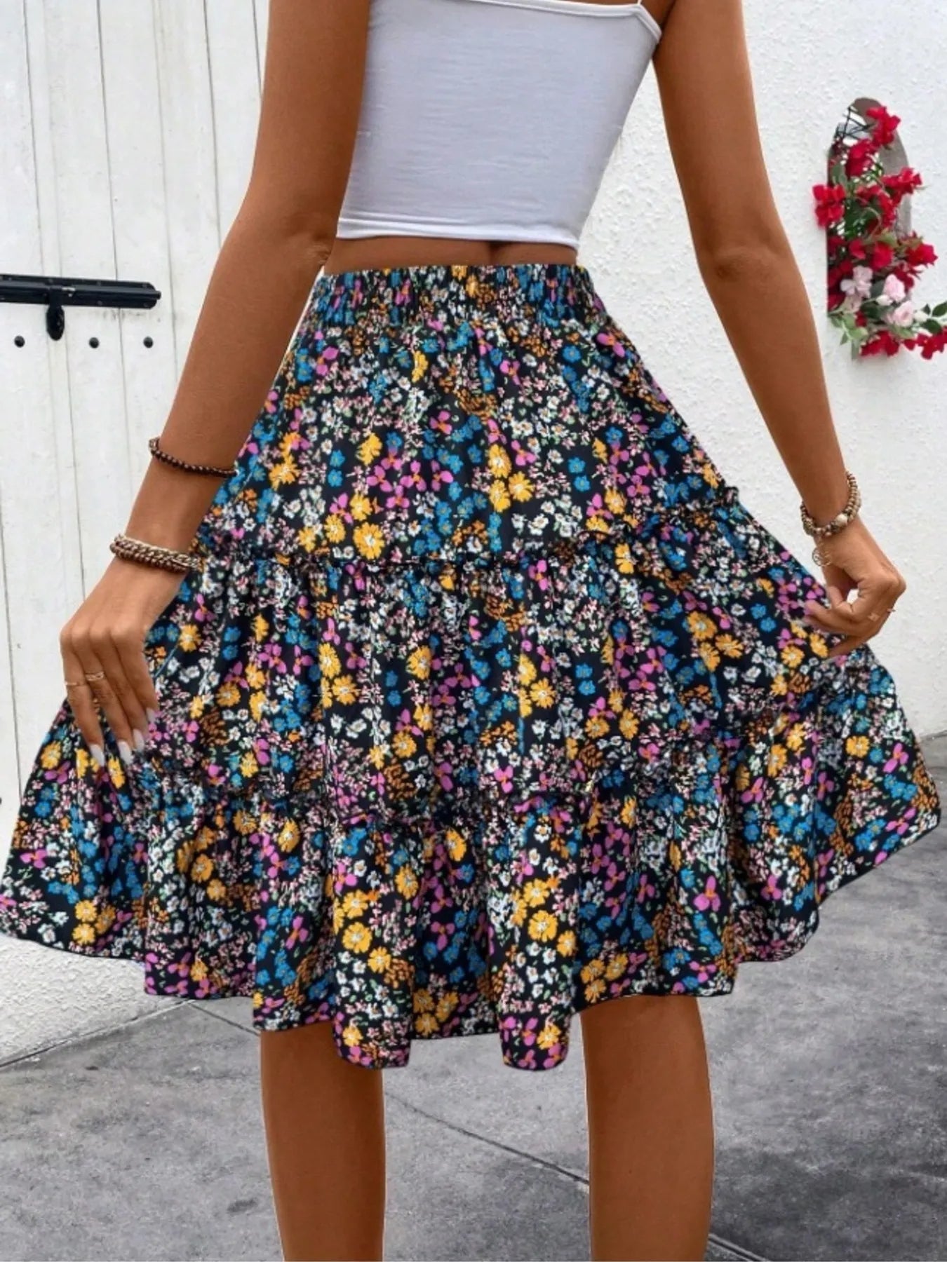 Floral Print Midi Skirt - Crowned Energy CO.