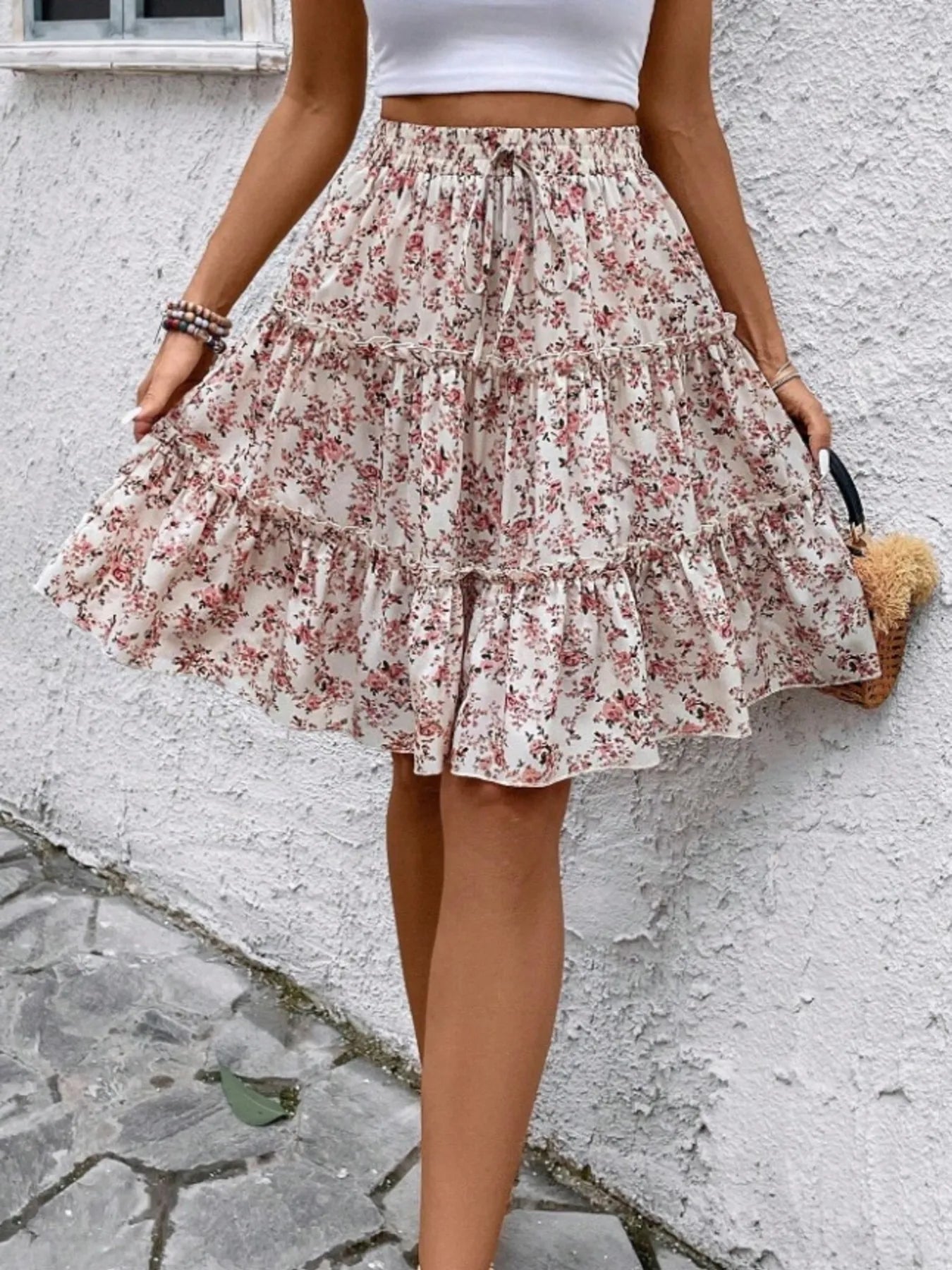 Floral Print Midi Skirt - Crowned Energy CO.