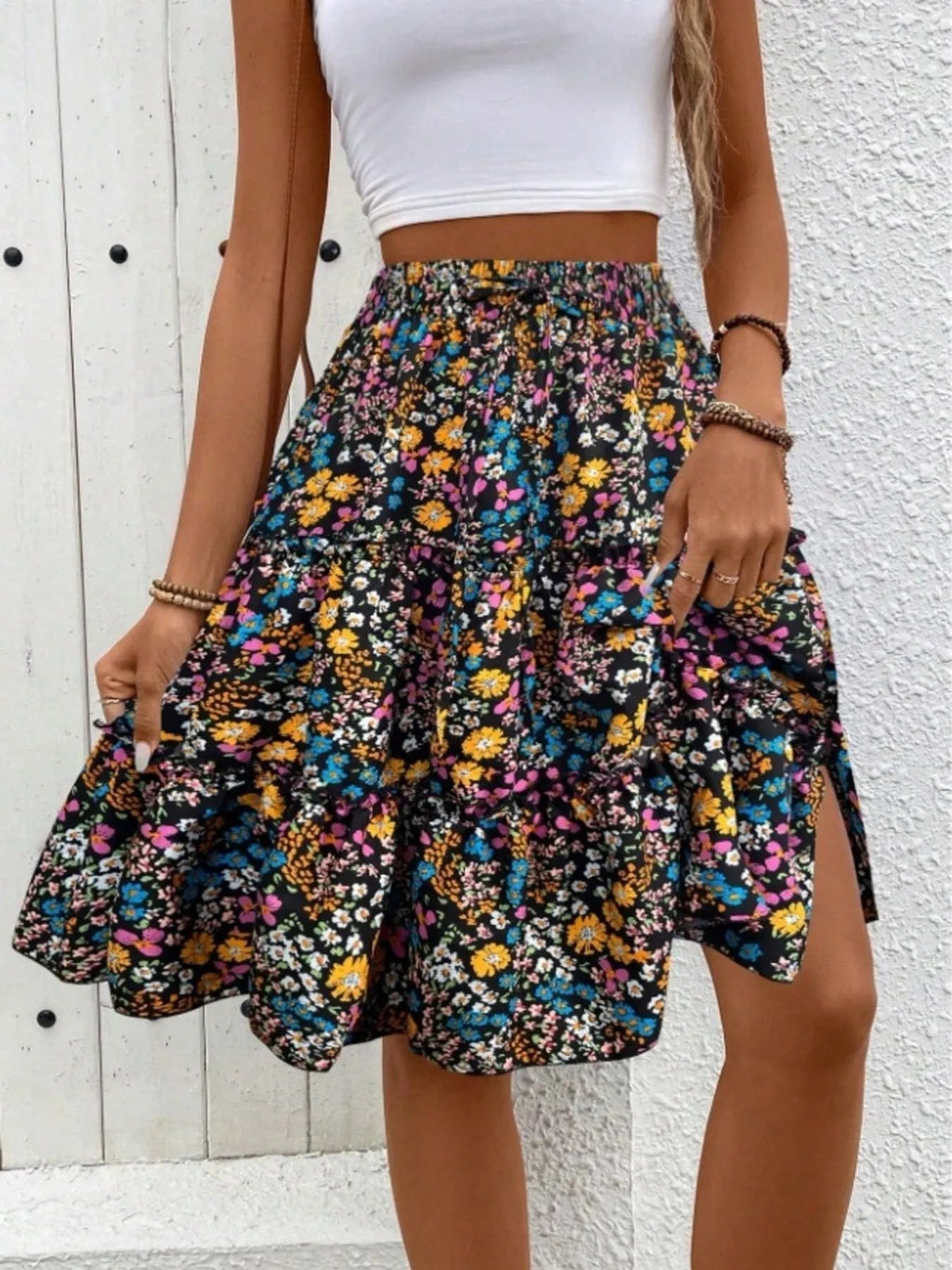 Floral Print Midi Skirt - Crowned Energy CO.