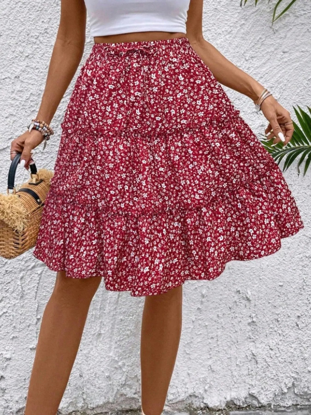 Floral Print Midi Skirt - Crowned Energy CO.