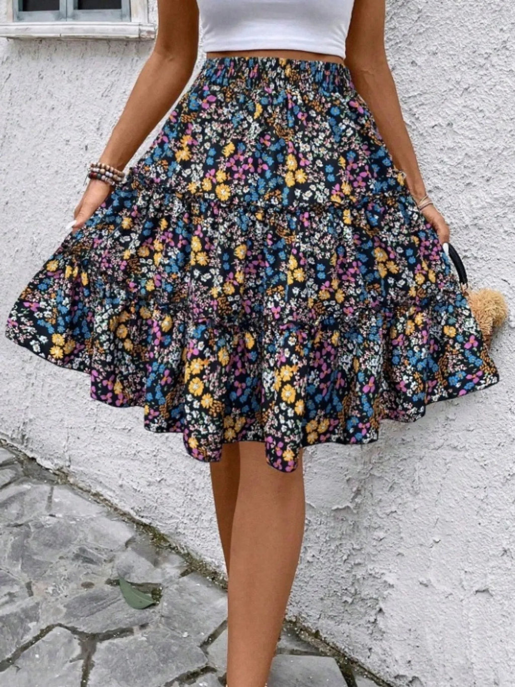 Floral Print Midi Skirt - Crowned Energy CO.