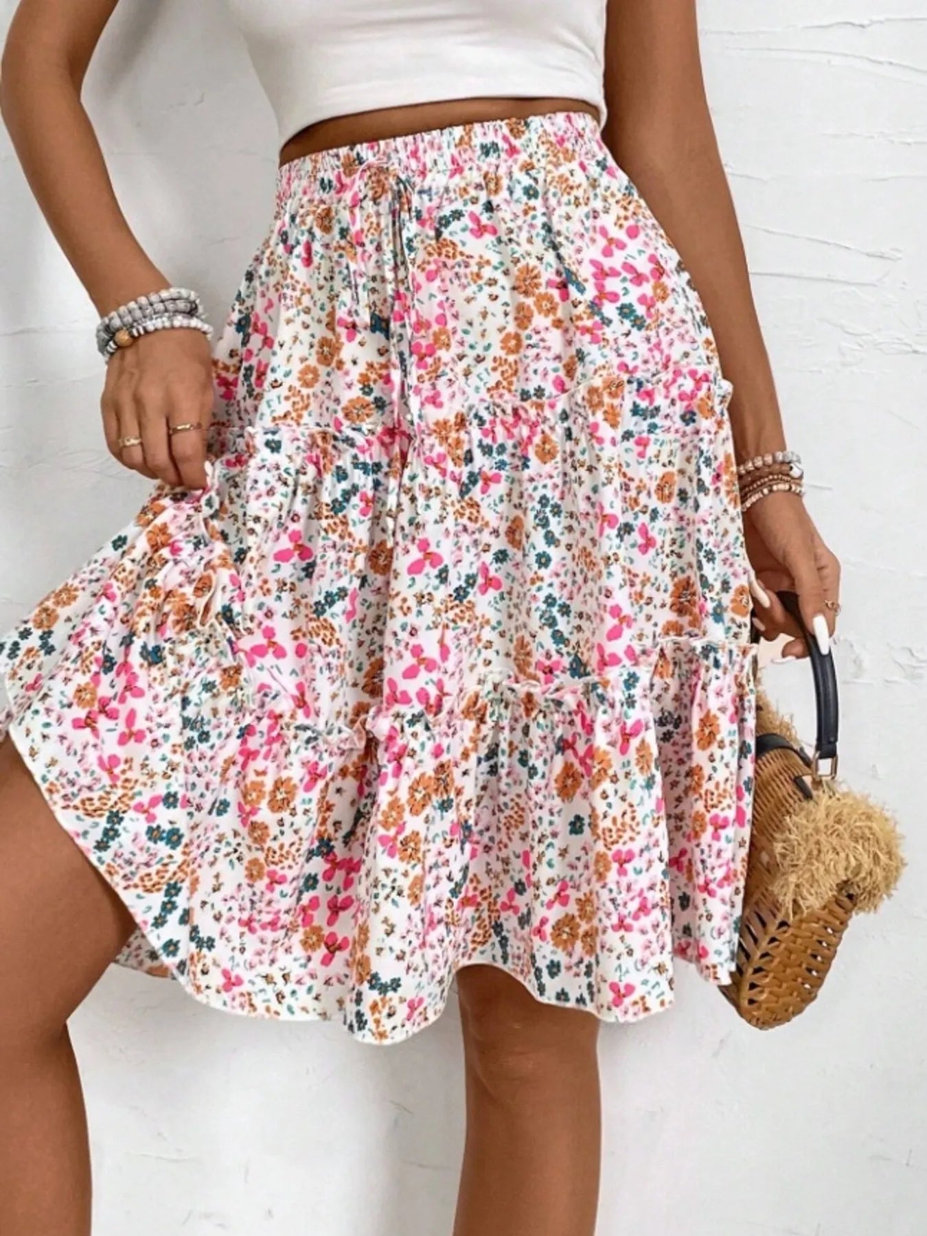 Floral Print Midi Skirt - Crowned Energy CO.