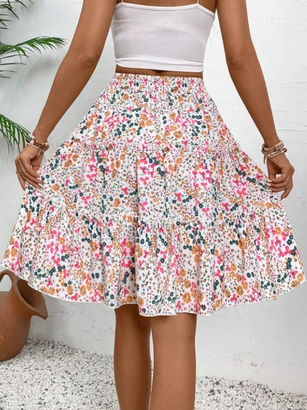 Floral Print Midi Skirt - Crowned Energy CO.