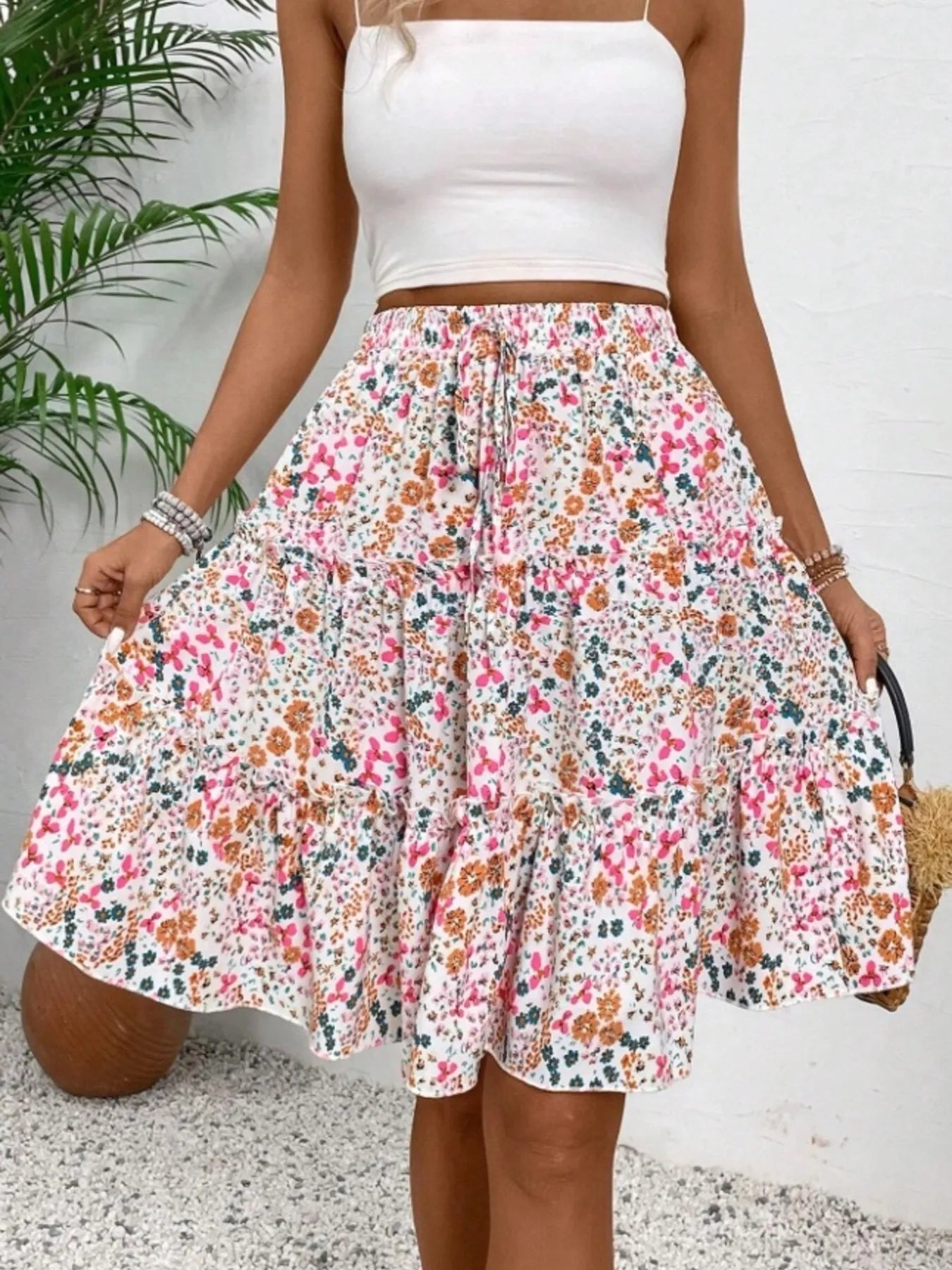 Floral Print Midi Skirt - Crowned Energy CO.