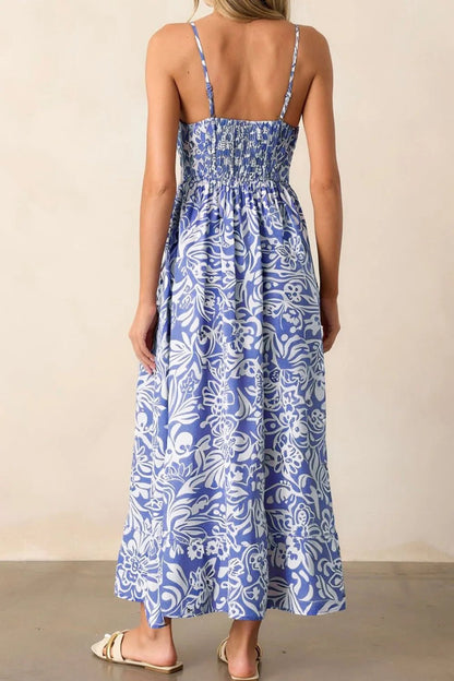 Floral Print Spaghetti Strap High Waist Dress - Goddess Vibes