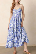 Crowned Energy CO. Dusty Blue / S Trendsi Dresses Floral Print Spaghetti Strap High Waist Dress