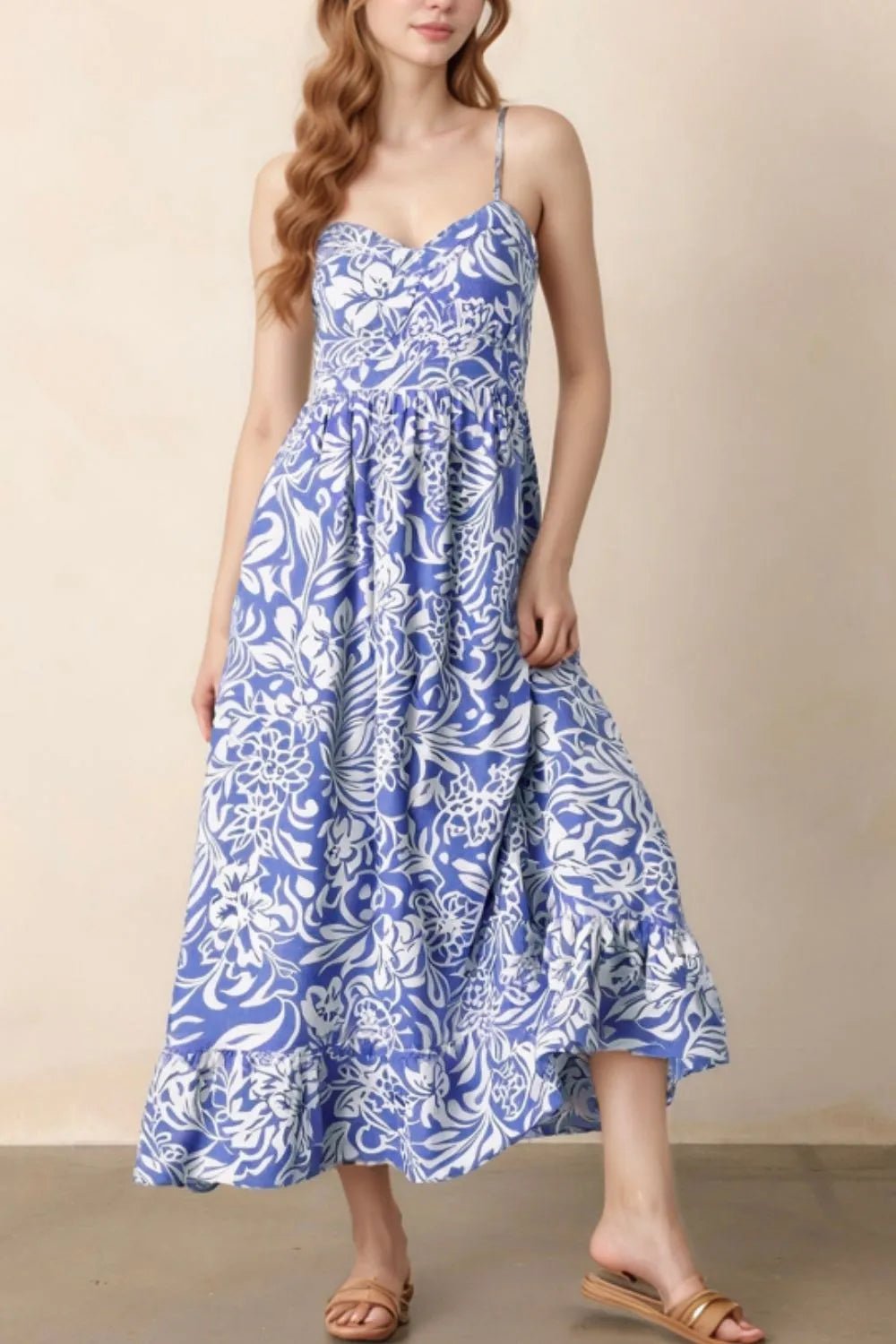 Floral Print Spaghetti Strap High Waist Dress - Goddess Vibes