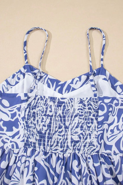 Floral Print Spaghetti Strap High Waist Dress - Goddess Vibes