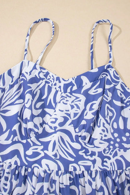 Floral Print Spaghetti Strap High Waist Dress - Goddess Vibes