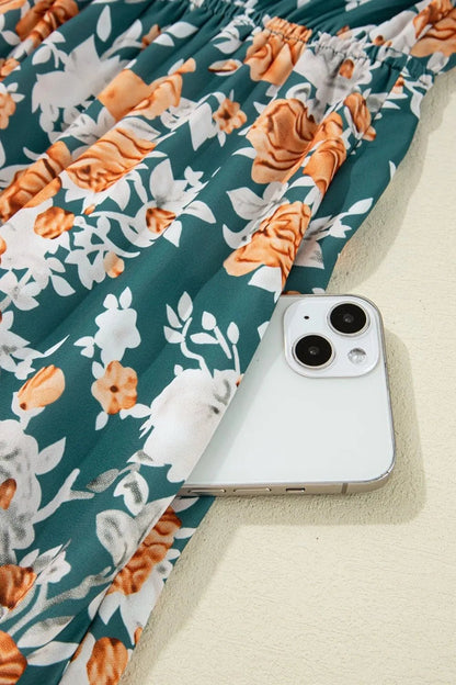 Floral Print Trimmed V Neck Tie Waist Sleeveless Dress - Goddess Vibes