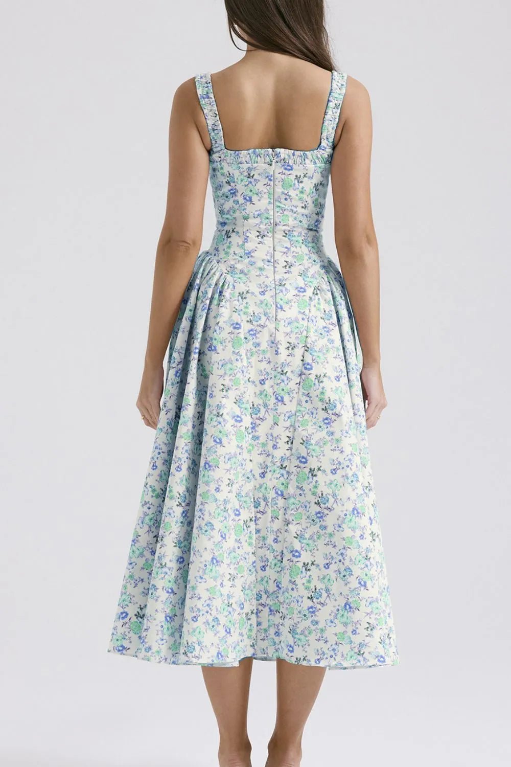 Floral Square Neck Wide Strap Midi Dress - Crowned Energy CO.