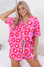 Flower Print Short Sleeve Shirt Pajamas Set - Goddess Vibes