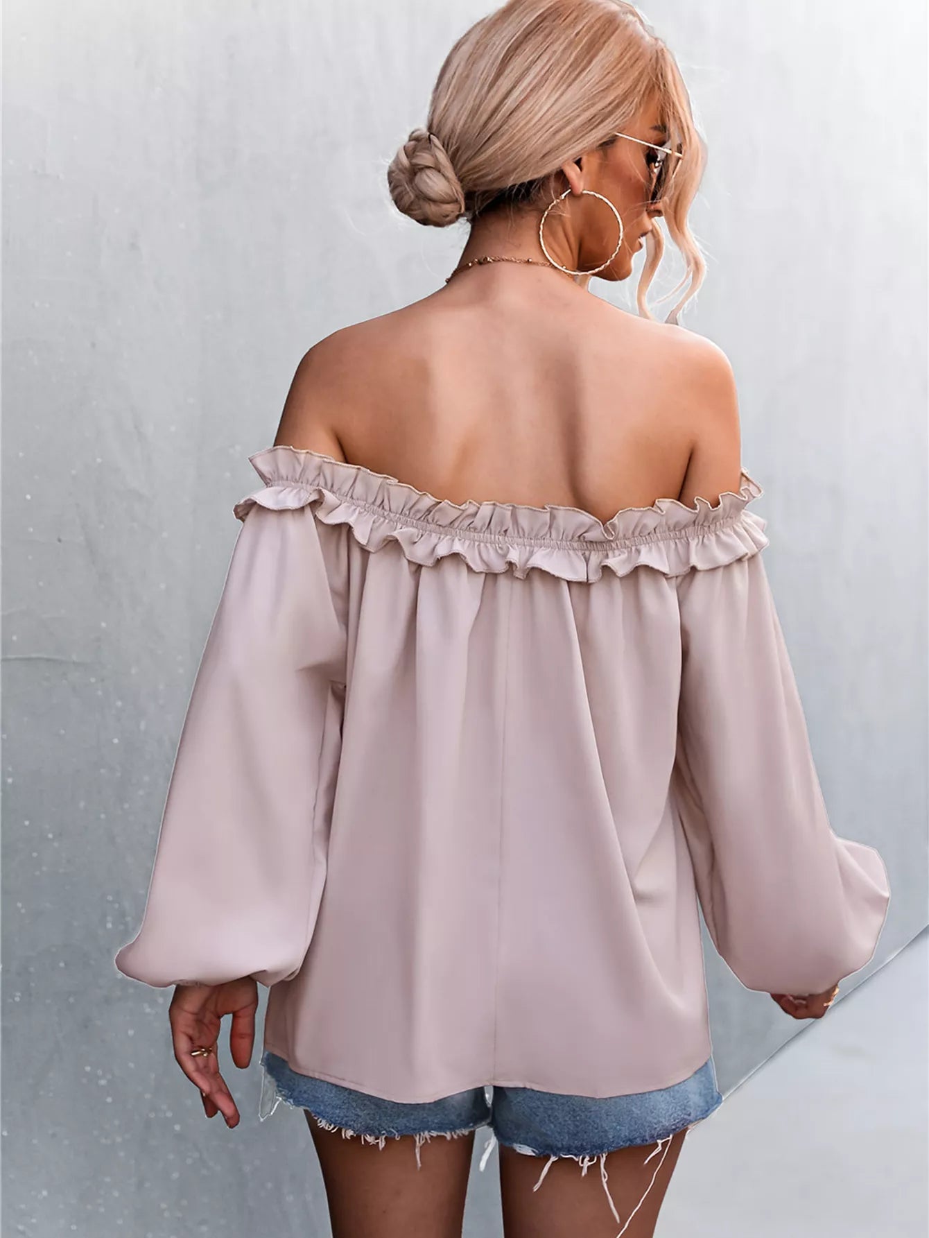 Crowned Energy CO. Dusty Pink / S Trendsi Shirt Frill Off-Shoulder Long Sleeve Blouse