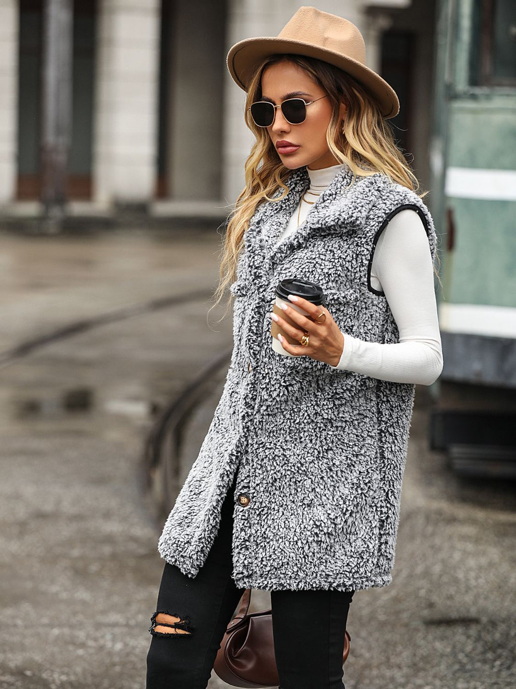 Full Size Button Down Collared Neck Vest - Crowned Energy CO.