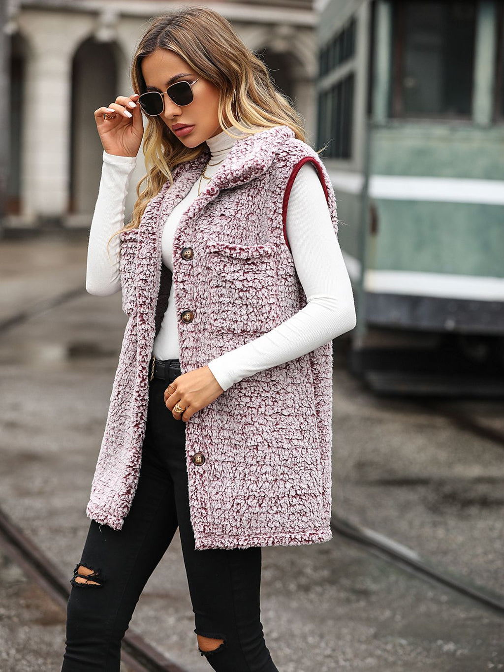 Full Size Button Down Collared Neck Vest - Crowned Energy CO.