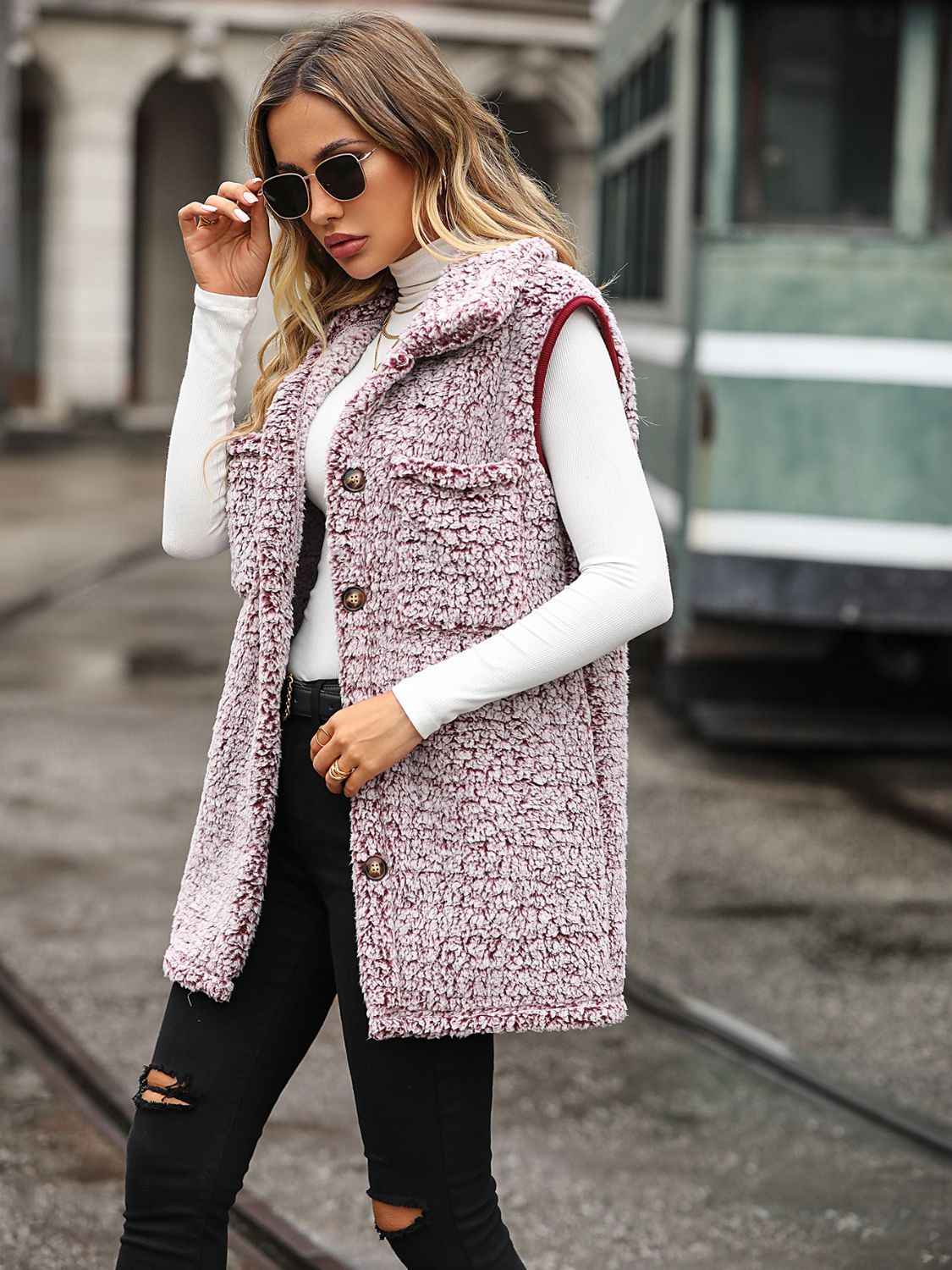 Full Size Button Down Collared Neck Vest - Crowned Energy CO.