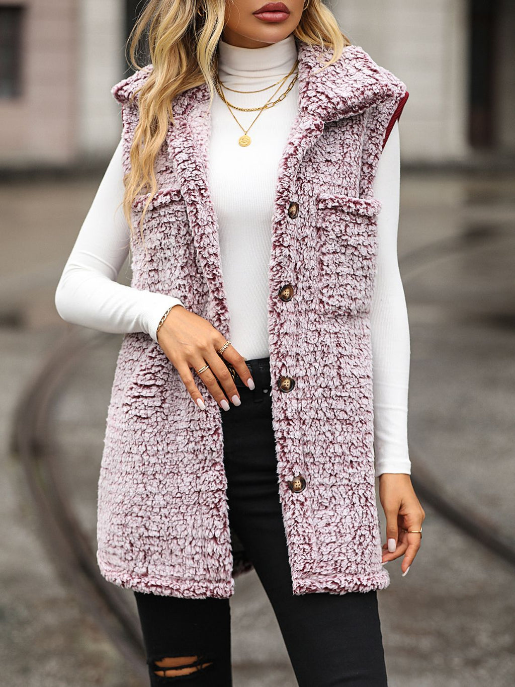 Full Size Button Down Collared Neck Vest - Crowned Energy CO.