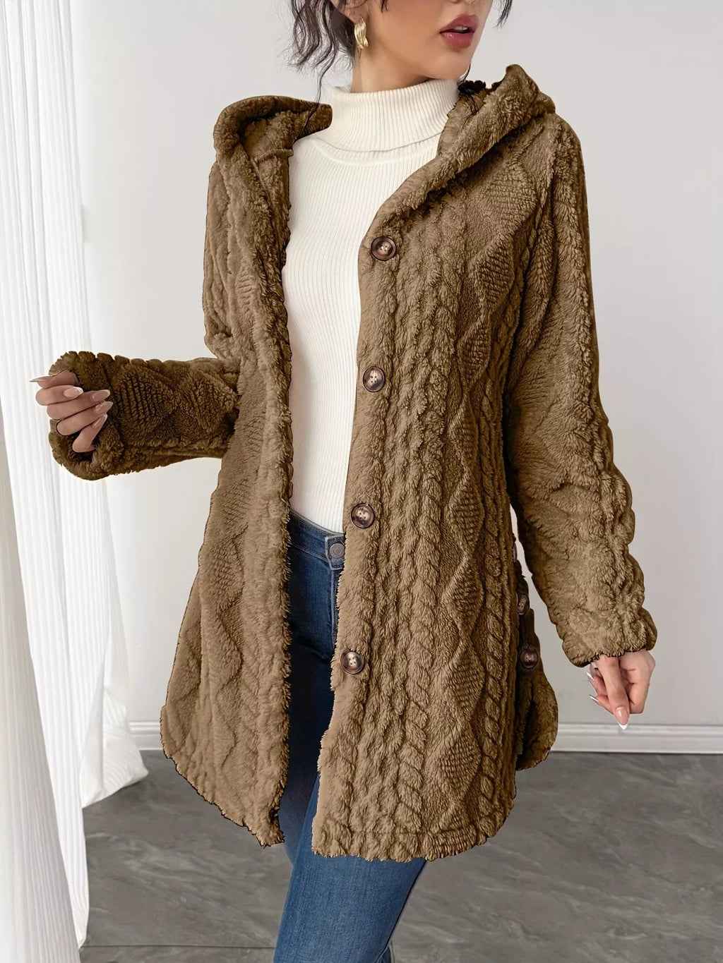 Full Size Button - Down Hooded Outerwear Plus Size - Crowned Energy CO.