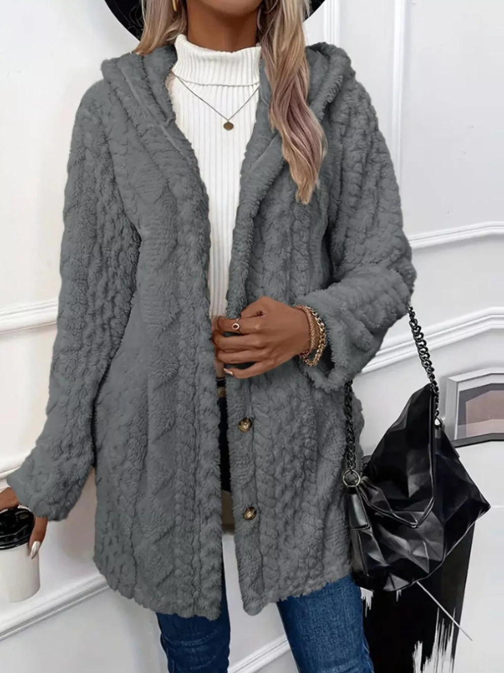Full Size Button - Down Hooded Outerwear Plus Size - Crowned Energy CO.