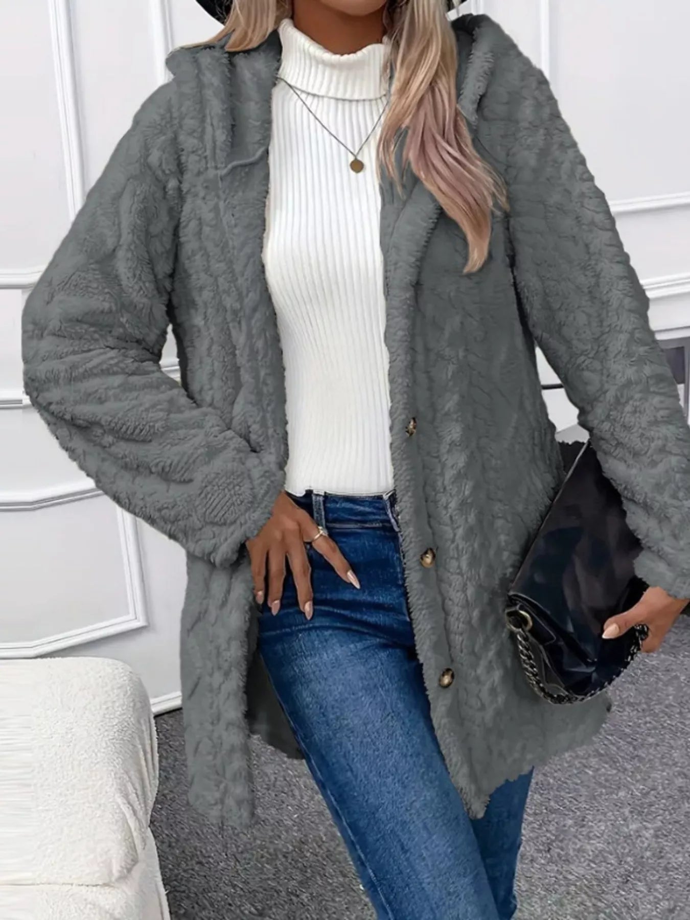 Full Size Button - Down Hooded Outerwear Plus Size - Crowned Energy CO.