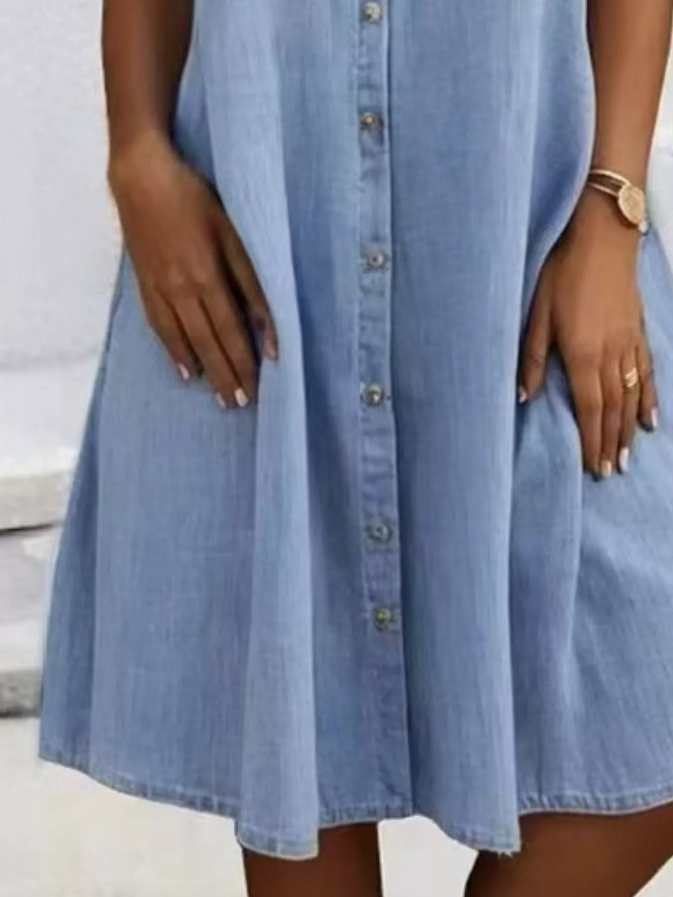Full Size Button - Front Short Sleeve Denim Dress Plus Size - Goddess Vibes