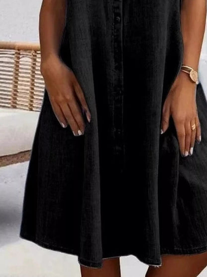 Full Size Button - Front Short Sleeve Denim Dress Plus Size - Goddess Vibes