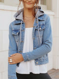 Crowned Energy CO. Light Blue / S Trendsi COAT & JACKETS Full Size Button Up Drawstring Hooded Denim Jacket Plus Size