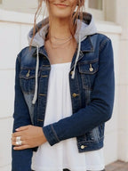 Full Size Button Up Drawstring Hooded Denim Jacket Plus Size - Goddess Vibes
