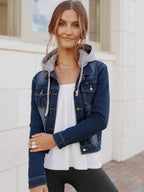 Full Size Button Up Drawstring Hooded Denim Jacket Plus Size - Goddess Vibes