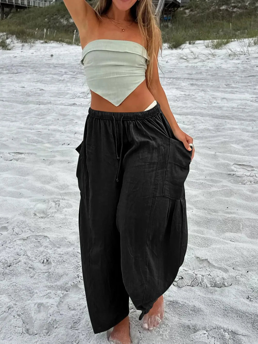 Full Size Drawstring Pants with Pockets Plus Size - Crowned Energy CO.