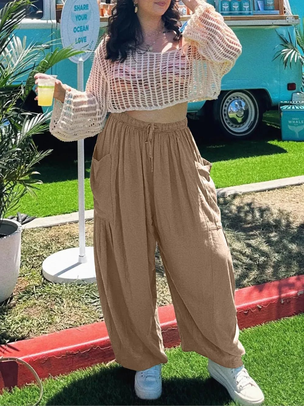 Full Size Drawstring Pants with Pockets Plus Size - Crowned Energy CO.
