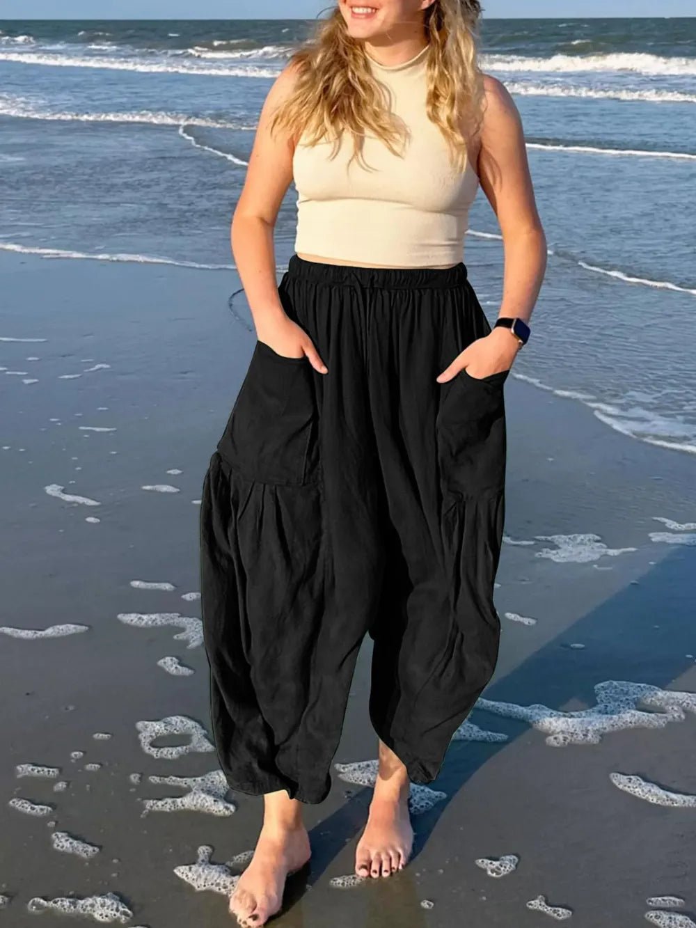 Full Size Drawstring Pants with Pockets Plus Size - Crowned Energy CO.