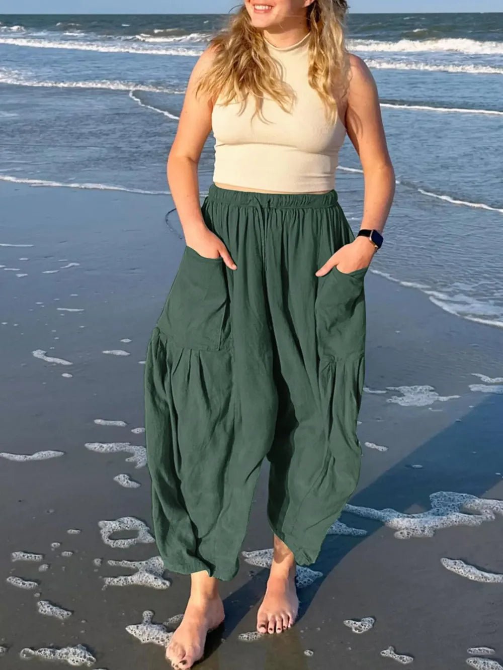 Full Size Drawstring Pants with Pockets Plus Size - Crowned Energy CO.