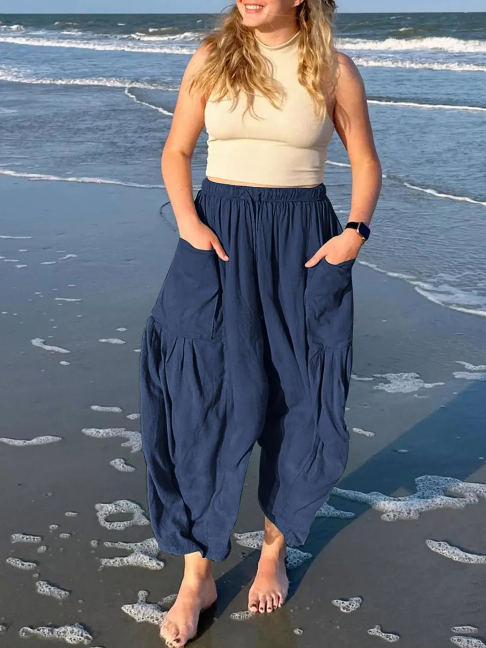 Full Size Drawstring Pants with Pockets Plus Size - Crowned Energy CO.