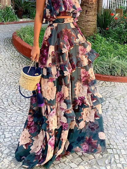 Full Size Floral Cami and Layered Skirt Set Plus Size - Goddess Vibes