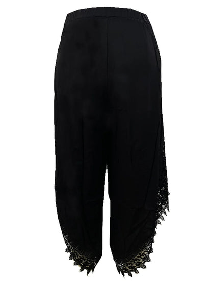 Full Size Lace Detail Wide Leg Pants Plus Size - Goddess Vibes