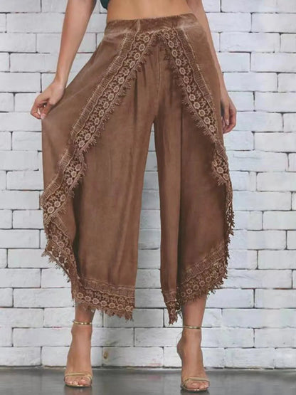 Full Size Lace Detail Wide Leg Pants Plus Size - Goddess Vibes