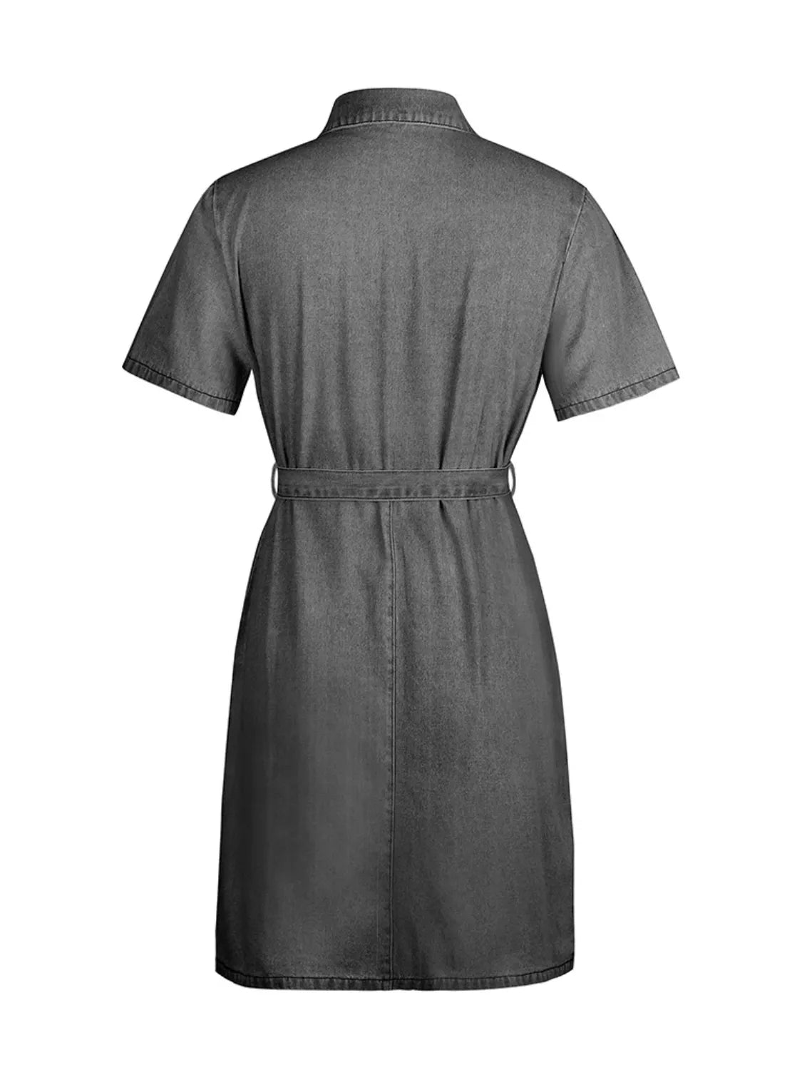 Full Size Zip Front Short Sleeve Denim Dress Plus Size - Crowned Energy CO.