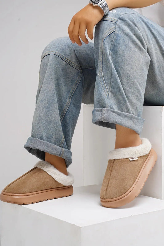 Furry Round Toe Platform Slippers - Goddess Vibes
