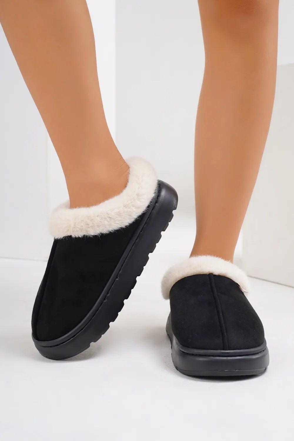 Furry Round Toe Platform Slippers - Goddess Vibes